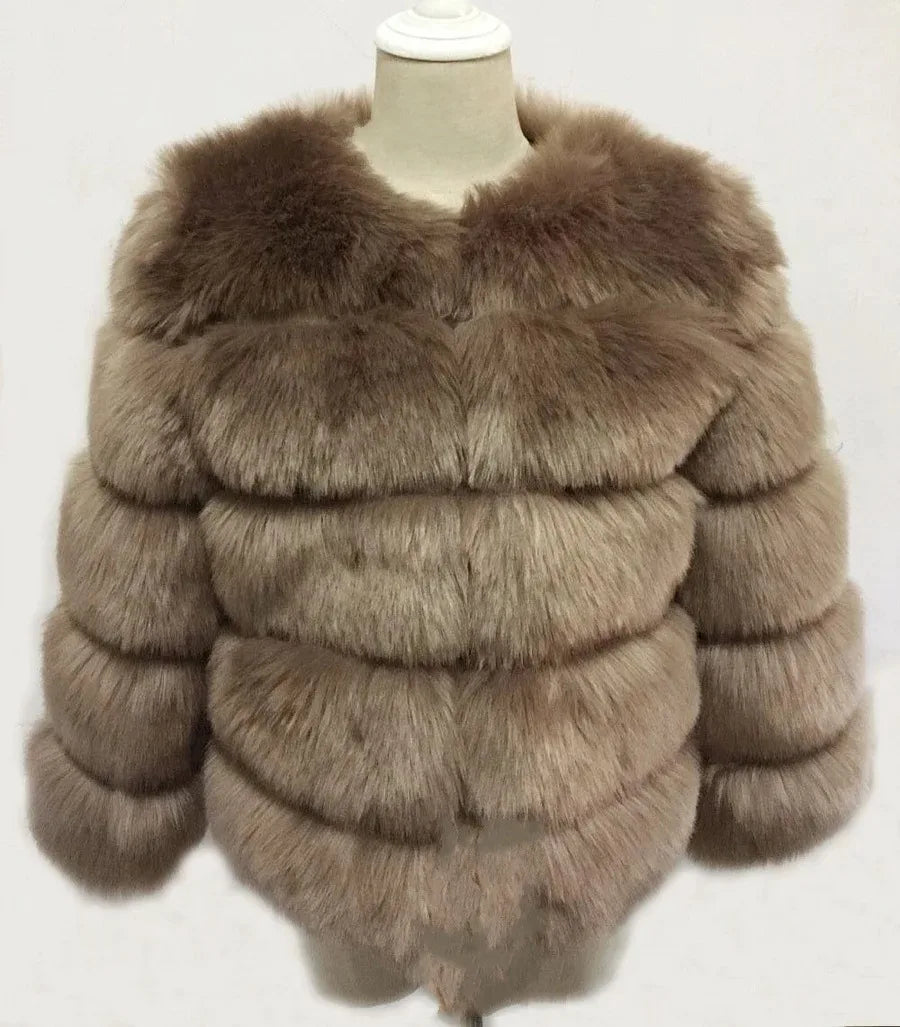 Women's Fashion faux fur coat super hot Autumn Winter women short Faux fox fur fluffy jacket high quality 7xl Ladies furry coats