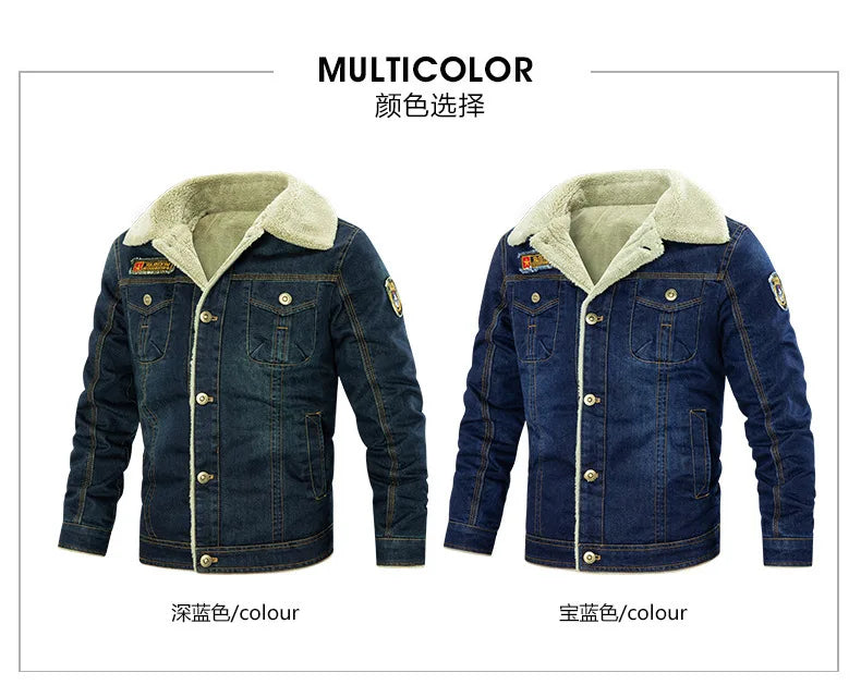 7XL-M Men's Denim Jacket Winter Men's Wool Thick Thermal Jacket Denim Coat Multi Pocket Denim Clothing Men's Outdoor Jackets