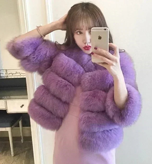 Women's Fashion faux fur coat super hot Autumn Winter women short Faux fox fur fluffy jacket high quality 7xl Ladies furry coats