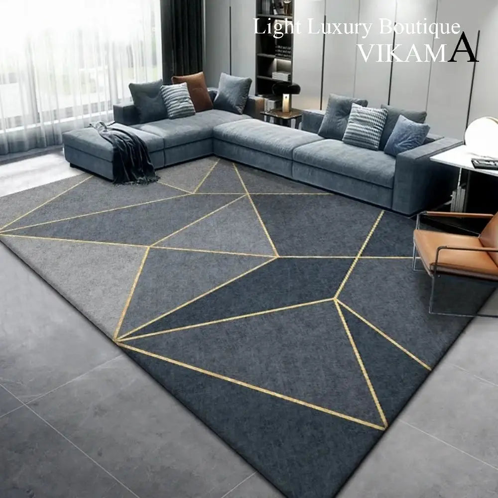 VIKAMA Geometric Line Carpet Living Room Sofa Coffee Table Mat Bedroom Full Of Bed Edge Blanket Home Crystal Velvet Mat