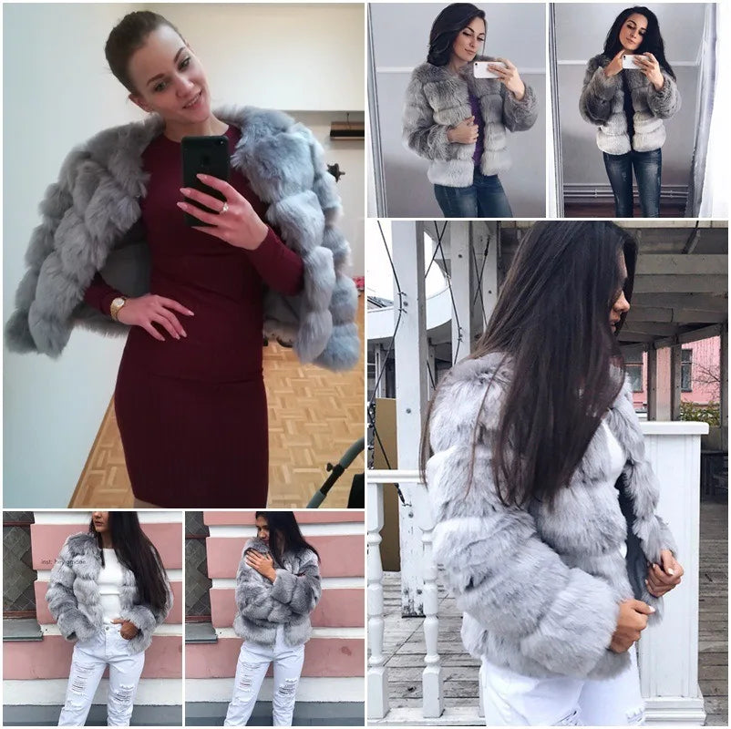 Women's Fashion faux fur coat super hot Autumn Winter women short Faux fox fur fluffy jacket high quality 7xl Ladies furry coats