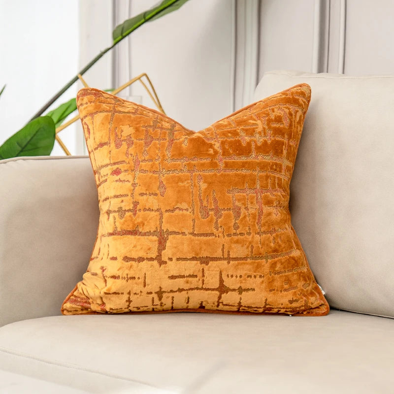 Aeckself Luxury Flowers Leaves Pattern Cut Velvet Cushion Cover Home Decor Orange Throw Pillow Case Pillowcase for Couch Bedroom