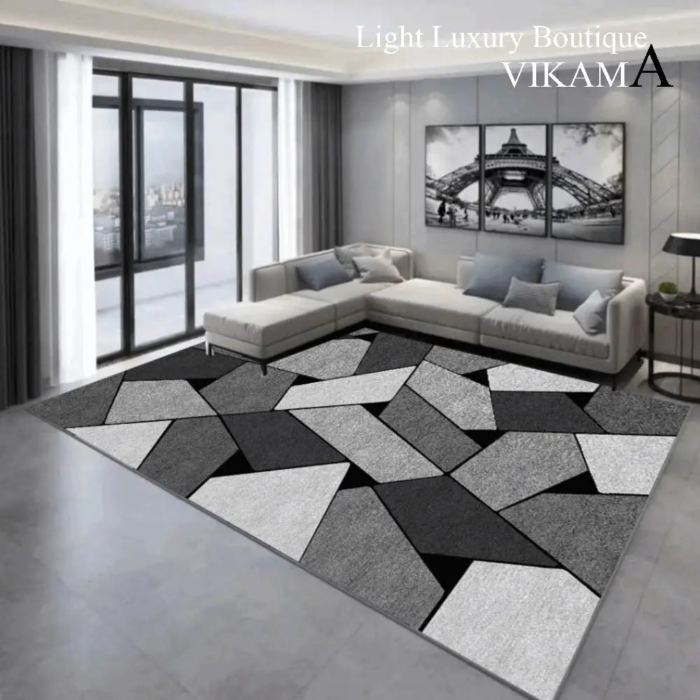 VIKAMA Geometric Line Carpet Living Room Sofa Coffee Table Mat Bedroom Full Of Bed Edge Blanket Home Crystal Velvet Mat