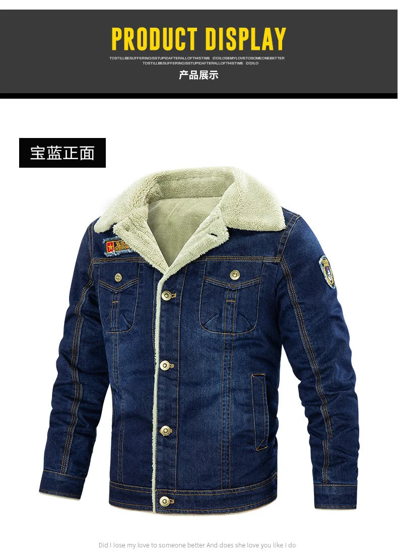 7XL-M Men's Denim Jacket Winter Men's Wool Thick Thermal Jacket Denim Coat Multi Pocket Denim Clothing Men's Outdoor Jackets