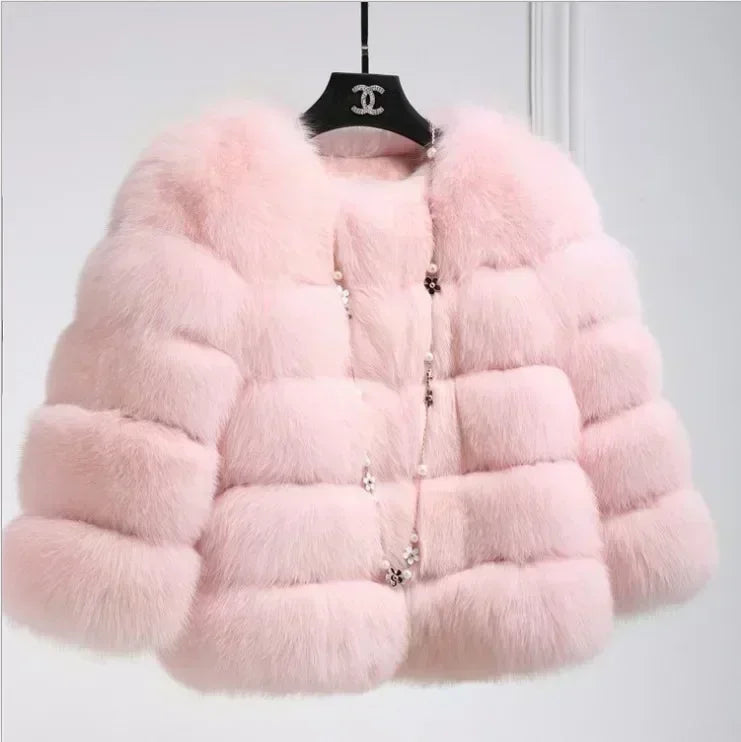 Women's Fashion faux fur coat super hot Autumn Winter women short Faux fox fur fluffy jacket high quality 7xl Ladies furry coats