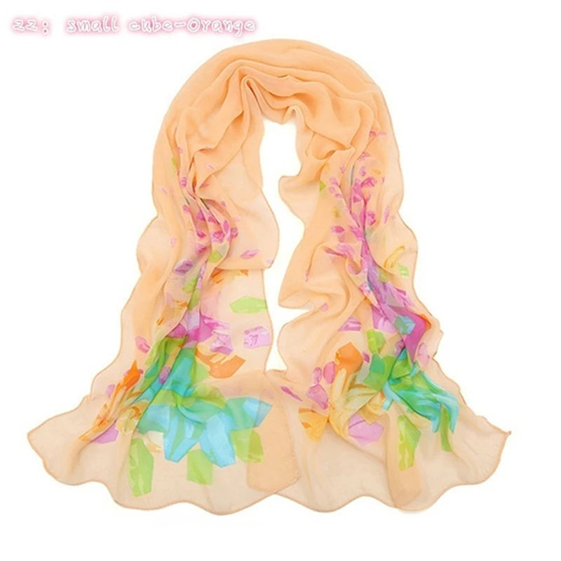 Women Chiffon Scarf Fashion Leisure Butterflies Branch Pattern Long Shawl Versatile Elegant Minimalist Retro Female Scarves