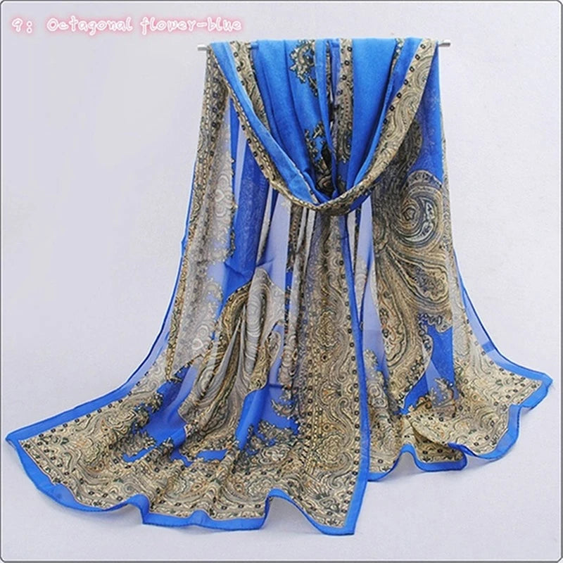 Women Chiffon Scarf Fashion Leisure Butterflies Branch Pattern Long Shawl Versatile Elegant Minimalist Retro Female Scarves