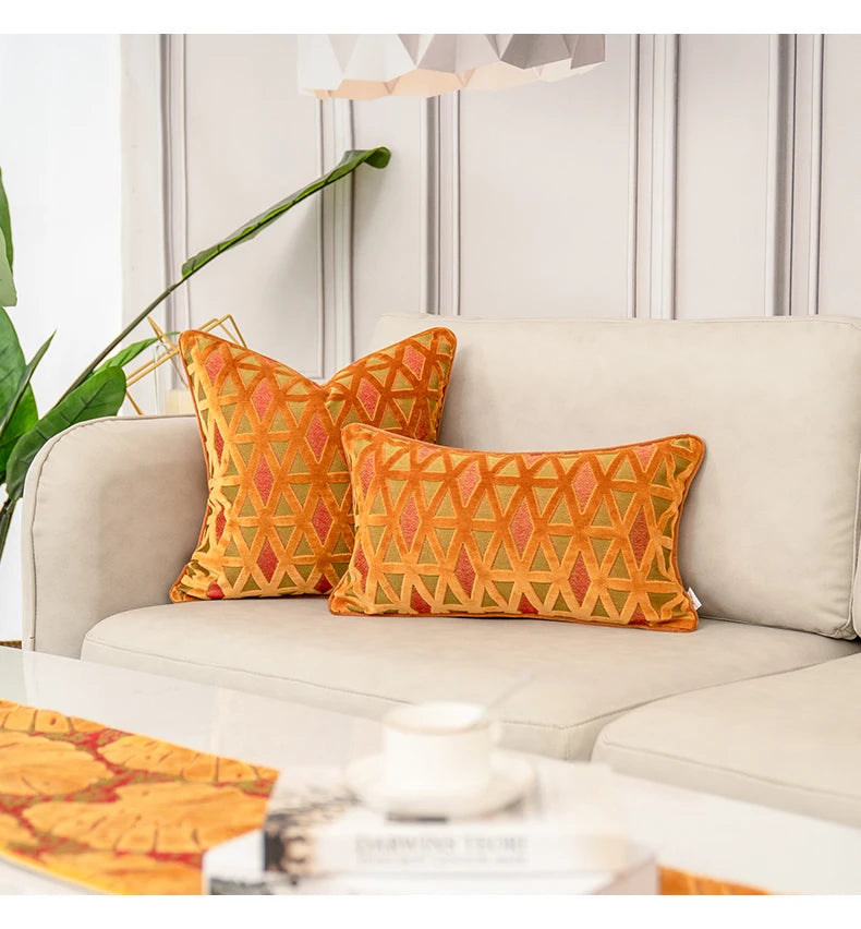 Aeckself Luxury Flowers Leaves Pattern Cut Velvet Cushion Cover Home Decor Orange Throw Pillow Case Pillowcase for Couch Bedroom