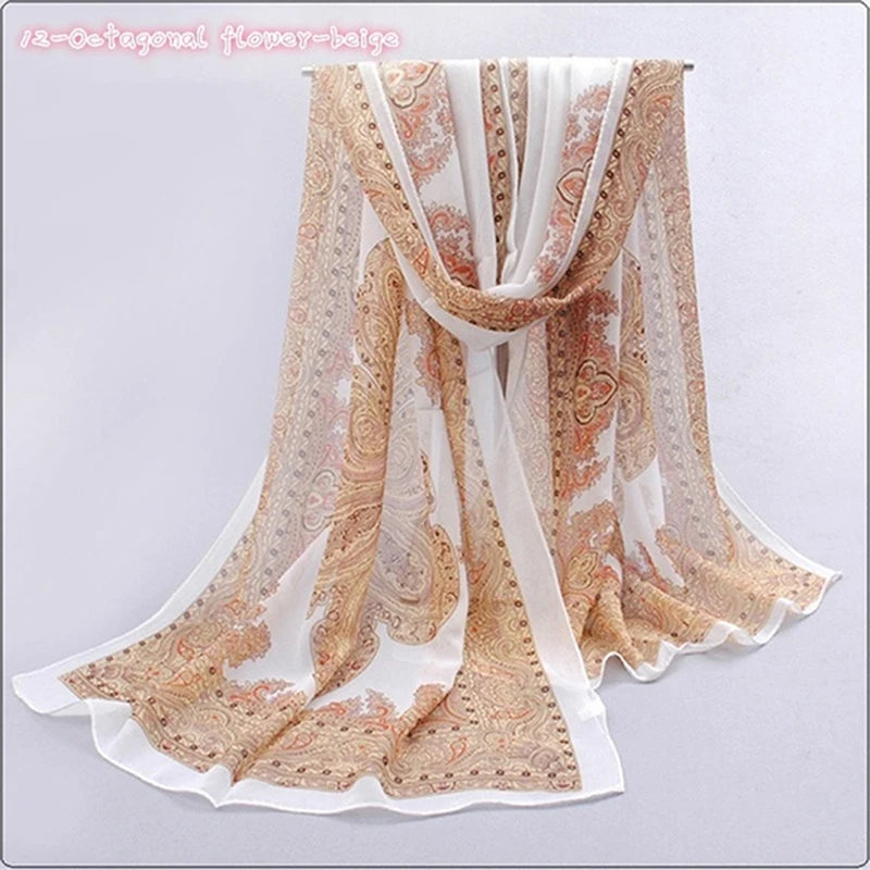 Women Chiffon Scarf Fashion Leisure Butterflies Branch Pattern Long Shawl Versatile Elegant Minimalist Retro Female Scarves