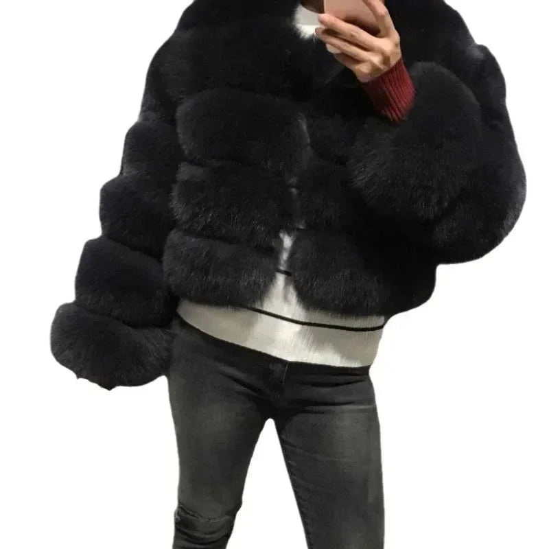 Women's Fashion faux fur coat super hot Autumn Winter women short Faux fox fur fluffy jacket high quality 7xl Ladies furry coats