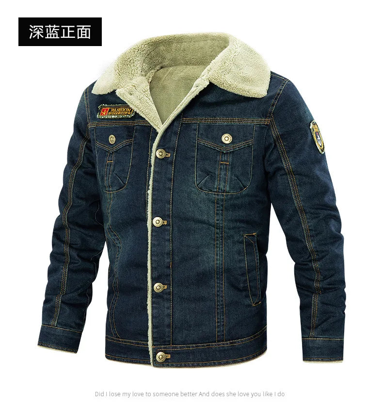 7XL-M Men's Denim Jacket Winter Men's Wool Thick Thermal Jacket Denim Coat Multi Pocket Denim Clothing Men's Outdoor Jackets