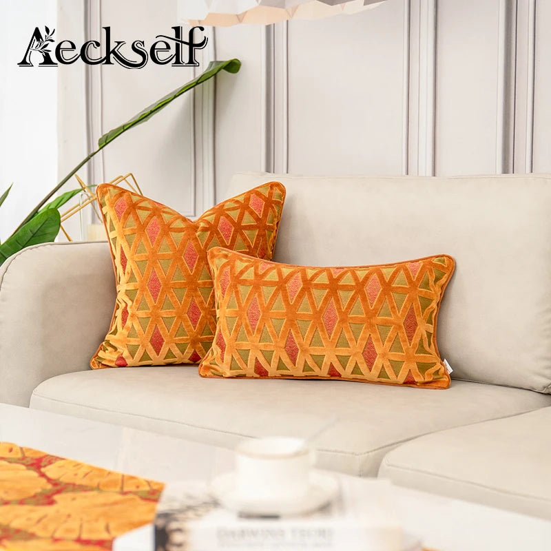 Aeckself Luxury Flowers Leaves Pattern Cut Velvet Cushion Cover Home Decor Orange Throw Pillow Case Pillowcase for Couch Bedroom