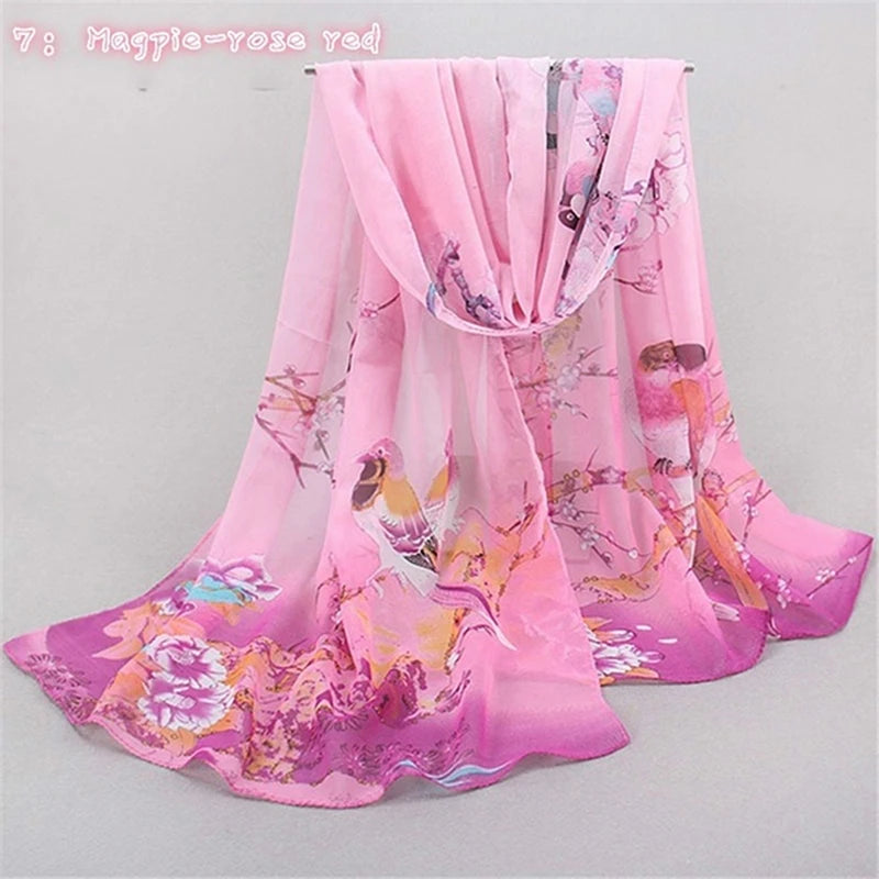 Women Chiffon Scarf Fashion Leisure Butterflies Branch Pattern Long Shawl Versatile Elegant Minimalist Retro Female Scarves