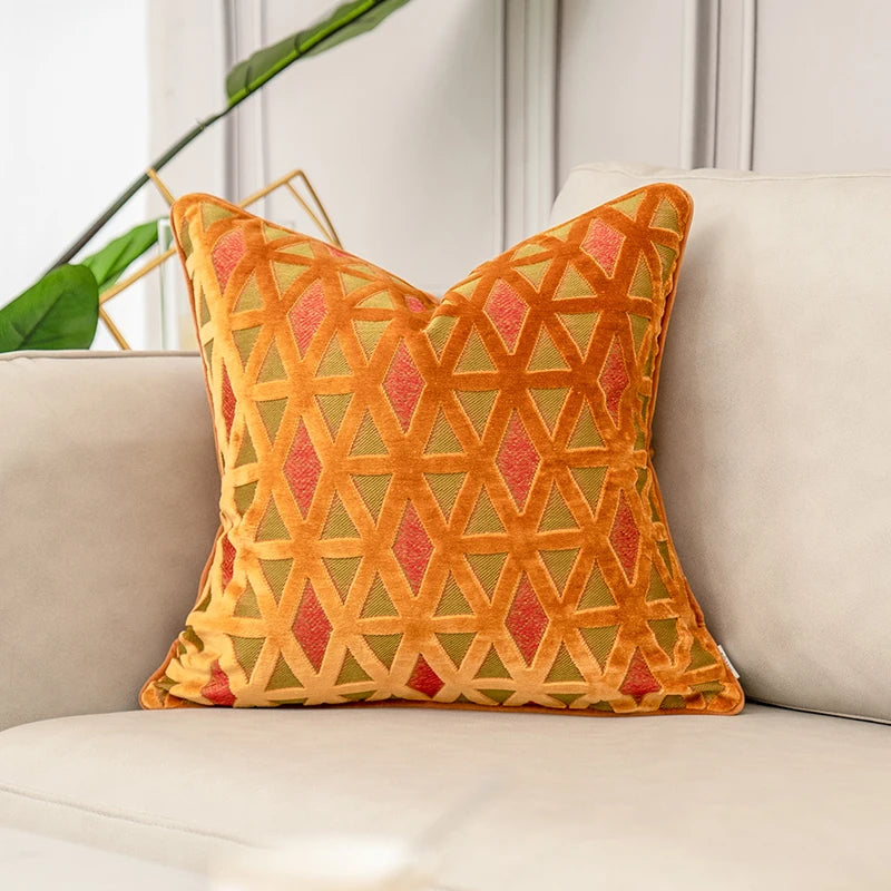 Aeckself Luxury Flowers Leaves Pattern Cut Velvet Cushion Cover Home Decor Orange Throw Pillow Case Pillowcase for Couch Bedroom