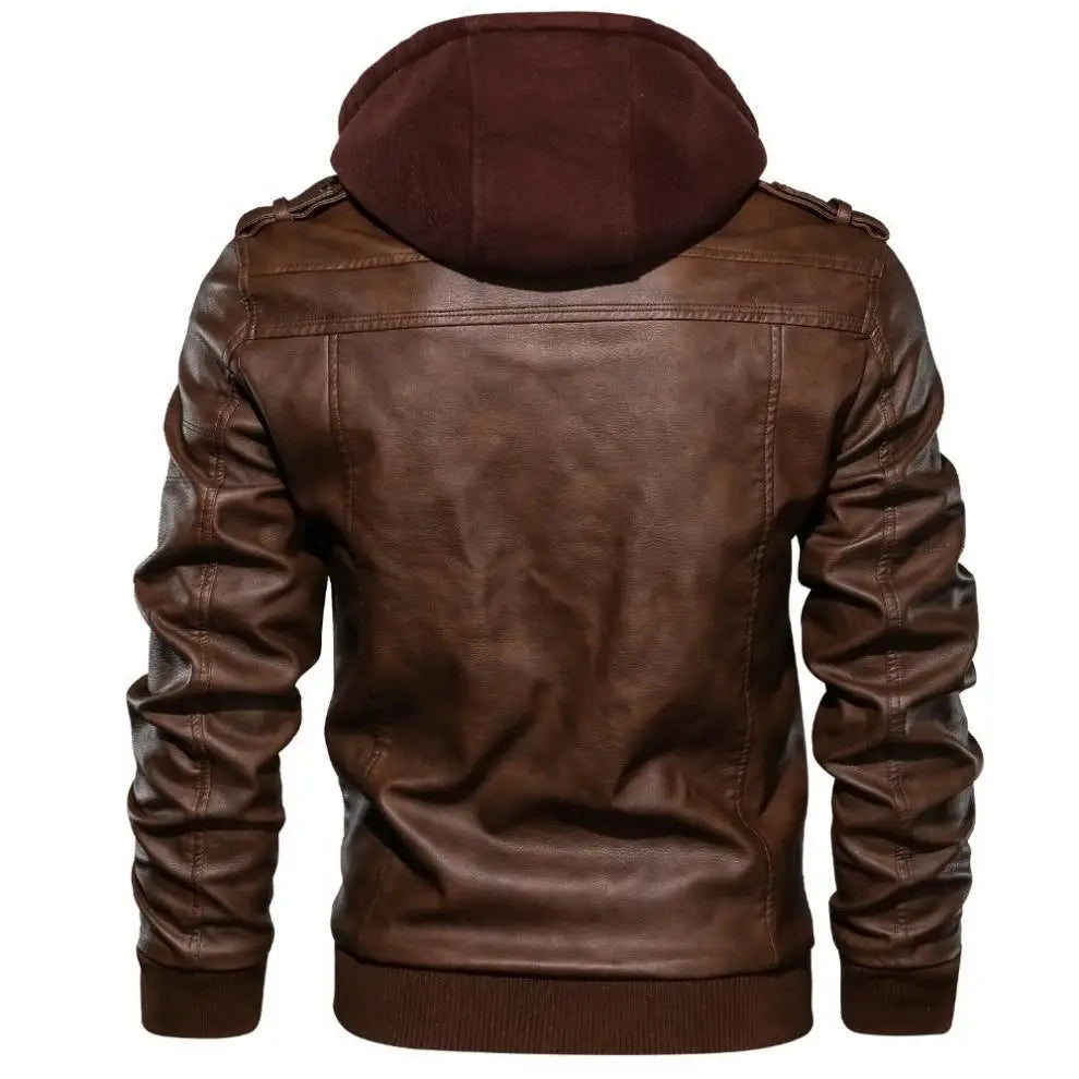 2024 Autumn and Winter Men's Fashion Zippered Slim-fit PU Leather Multi-color Hooded Jacket Coat in Europe and America.