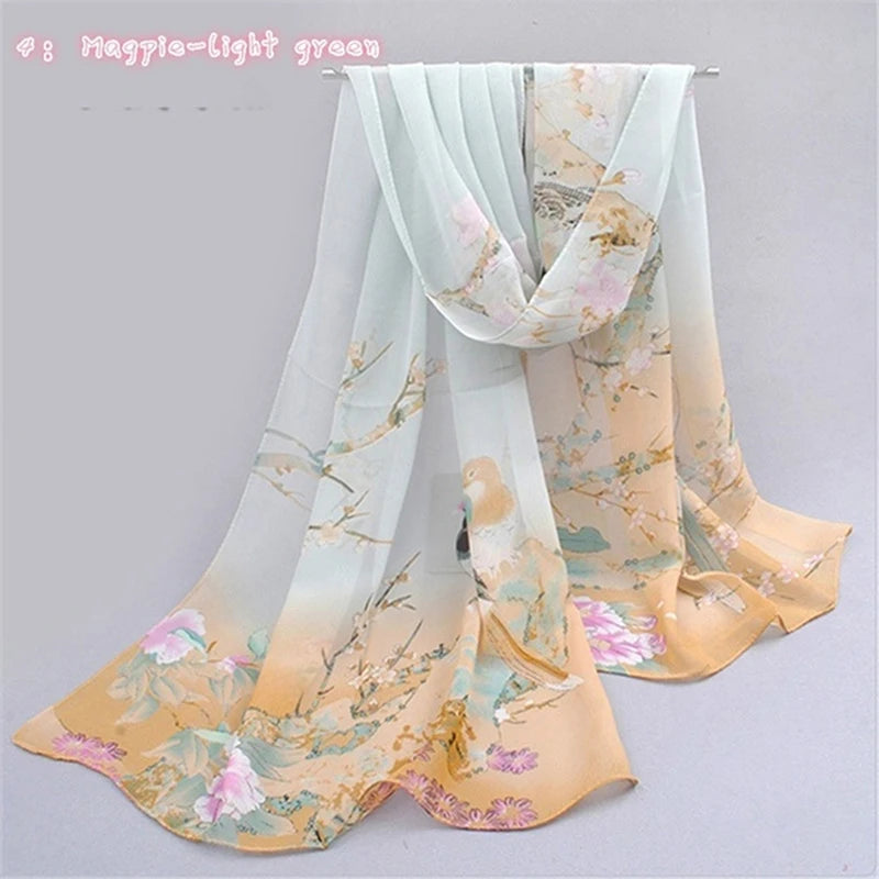 Women Chiffon Scarf Fashion Leisure Butterflies Branch Pattern Long Shawl Versatile Elegant Minimalist Retro Female Scarves