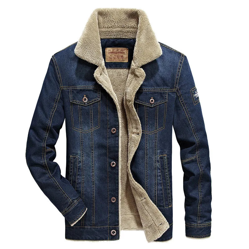 7XL-M Men's Denim Jacket Winter Men's Wool Thick Thermal Jacket Denim Coat Multi Pocket Denim Clothing Men's Outdoor Jackets