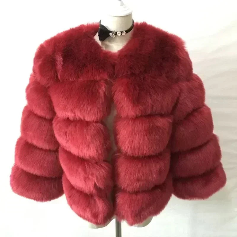 Women's Fashion faux fur coat super hot Autumn Winter women short Faux fox fur fluffy jacket high quality 7xl Ladies furry coats