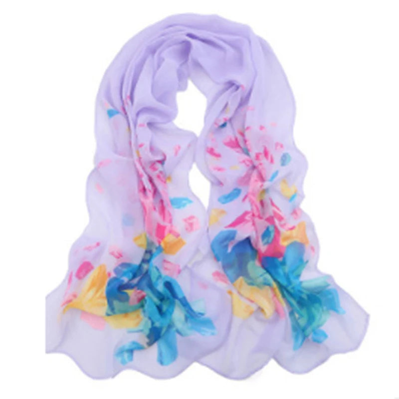 Women Chiffon Scarf Fashion Leisure Butterflies Branch Pattern Long Shawl Versatile Elegant Minimalist Retro Female Scarves