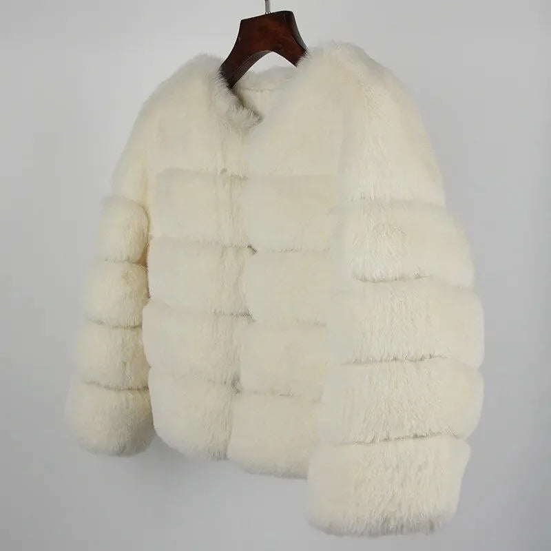 Women's Fashion faux fur coat super hot Autumn Winter women short Faux fox fur fluffy jacket high quality 7xl Ladies furry coats