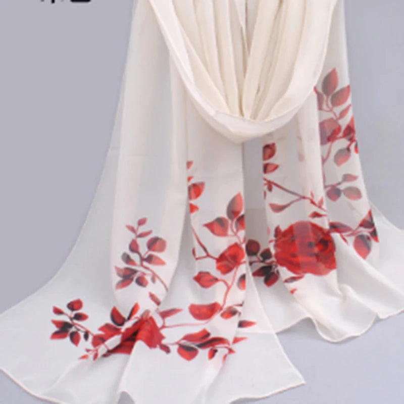 Women Chiffon Scarf Fashion Leisure Butterflies Branch Pattern Long Shawl Versatile Elegant Minimalist Retro Female Scarves