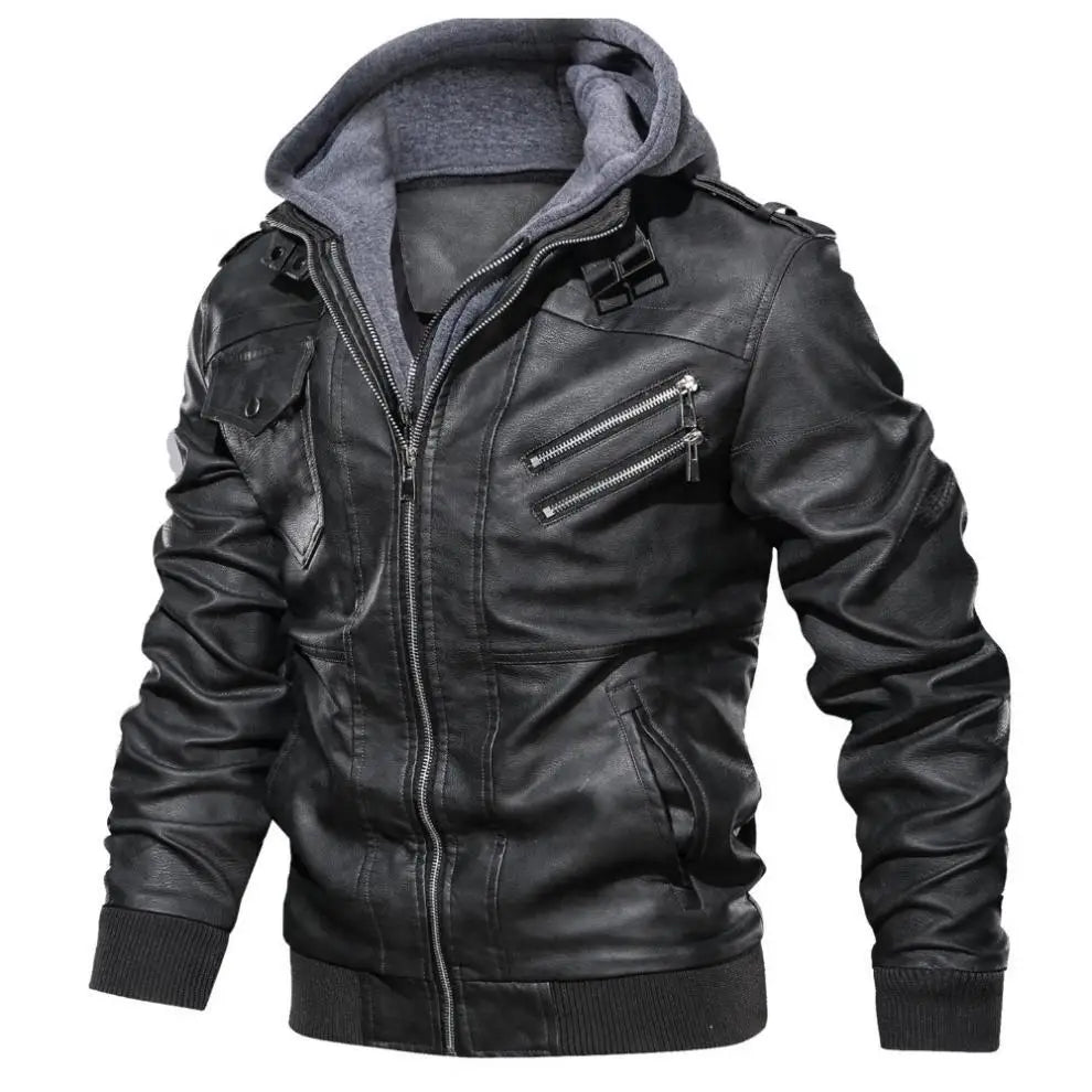 2024 Autumn and Winter Men's Fashion Zippered Slim-fit PU Leather Multi-color Hooded Jacket Coat in Europe and America.