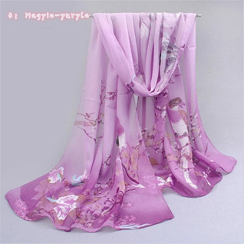 Women Chiffon Scarf Fashion Leisure Butterflies Branch Pattern Long Shawl Versatile Elegant Minimalist Retro Female Scarves