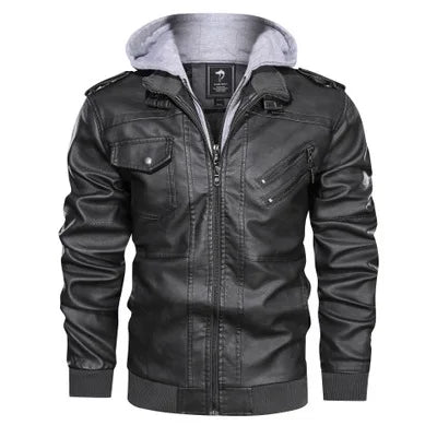 2024 Autumn and Winter Men's Fashion Zippered Slim-fit PU Leather Multi-color Hooded Jacket Coat in Europe and America.