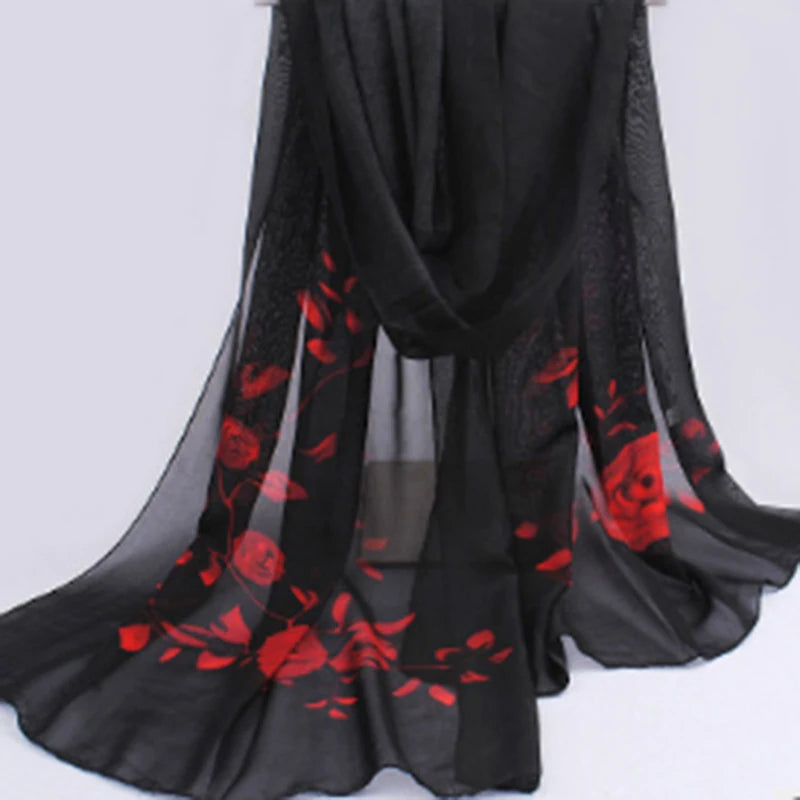 Women Chiffon Scarf Fashion Leisure Butterflies Branch Pattern Long Shawl Versatile Elegant Minimalist Retro Female Scarves