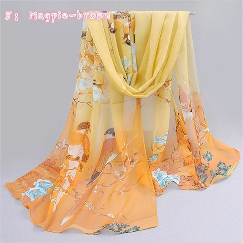 Women Chiffon Scarf Fashion Leisure Butterflies Branch Pattern Long Shawl Versatile Elegant Minimalist Retro Female Scarves