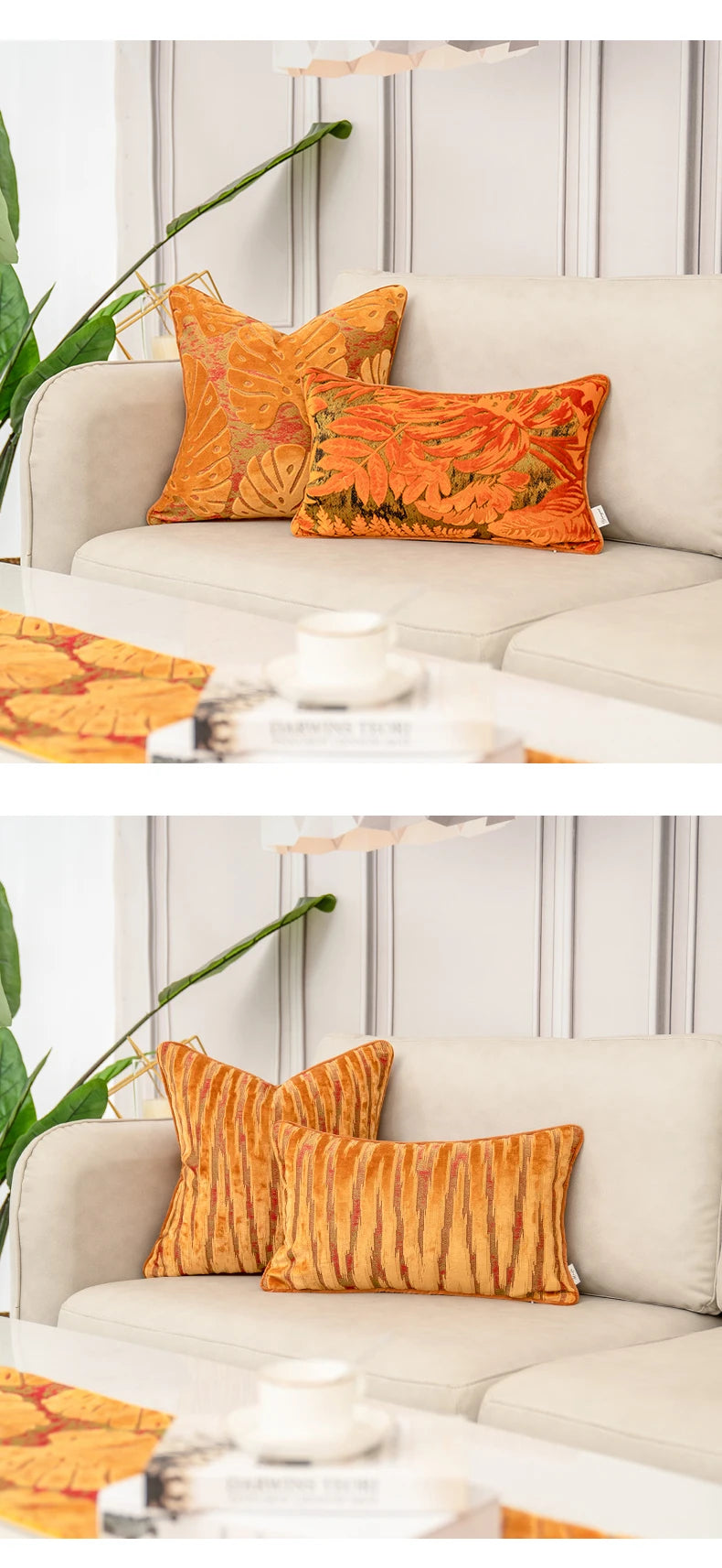 Aeckself Luxury Flowers Leaves Pattern Cut Velvet Cushion Cover Home Decor Orange Throw Pillow Case Pillowcase for Couch Bedroom