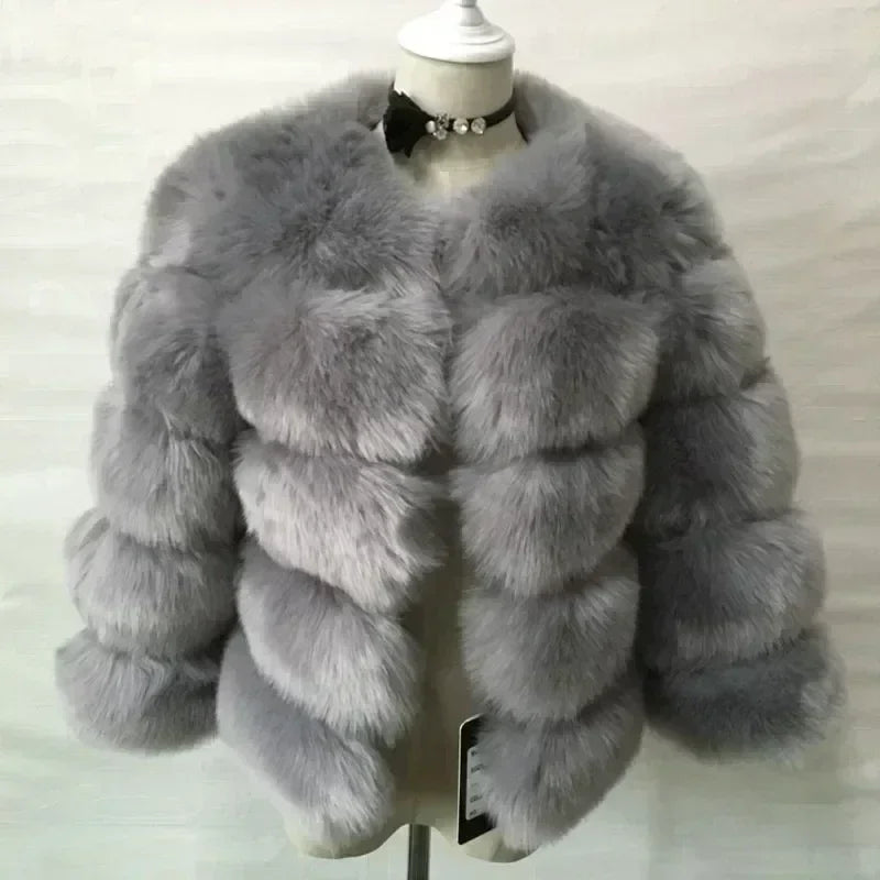 Women's Fashion faux fur coat super hot Autumn Winter women short Faux fox fur fluffy jacket high quality 7xl Ladies furry coats