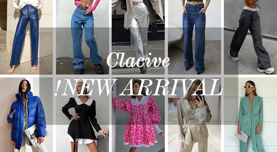 Clacive Sexy Slim Leopard Print Women Two Piece Outfits 2023 Fashion Long Sleeve Shirts With Mid Waits Wide Leg Pants Set Female